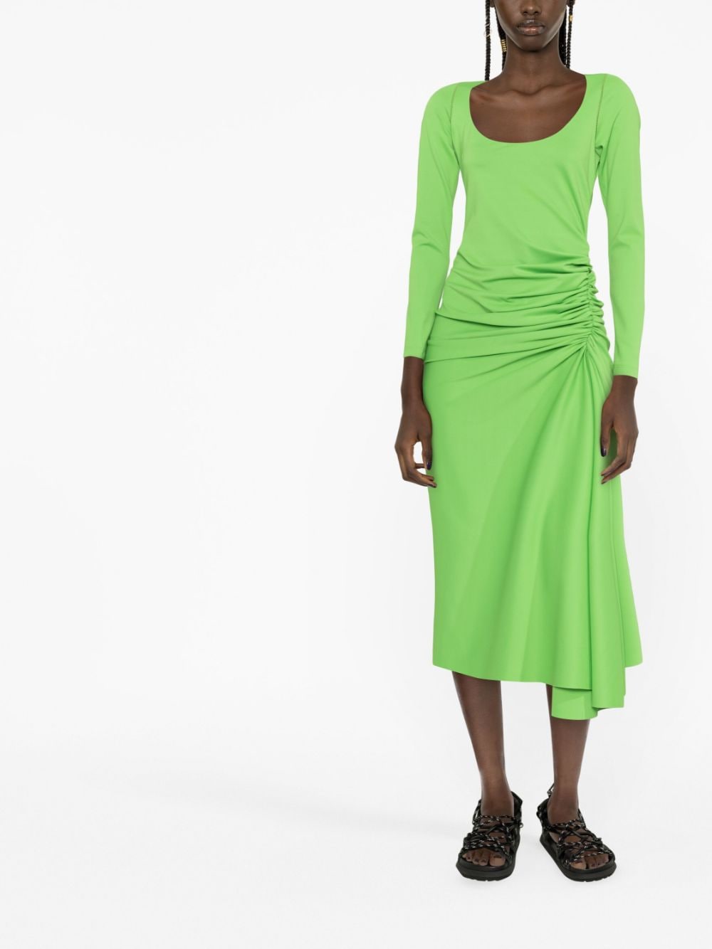 Shop Marni Gathered-waist Dress In Grün