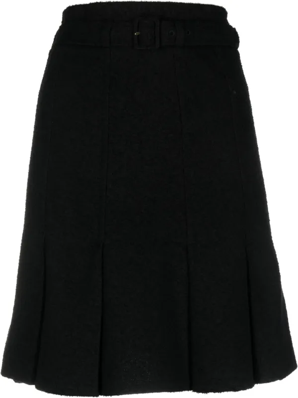 Patou Belted A-line Skirt in Black