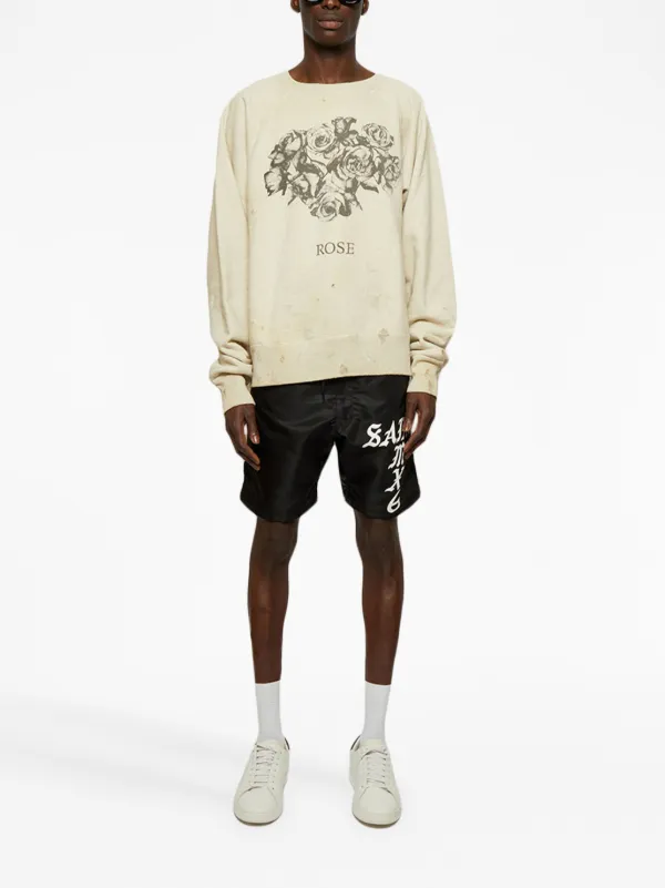 SAINT MXXXXXX Rose-print crew-neck Sweatshirt | Neutrals | FARFETCH
