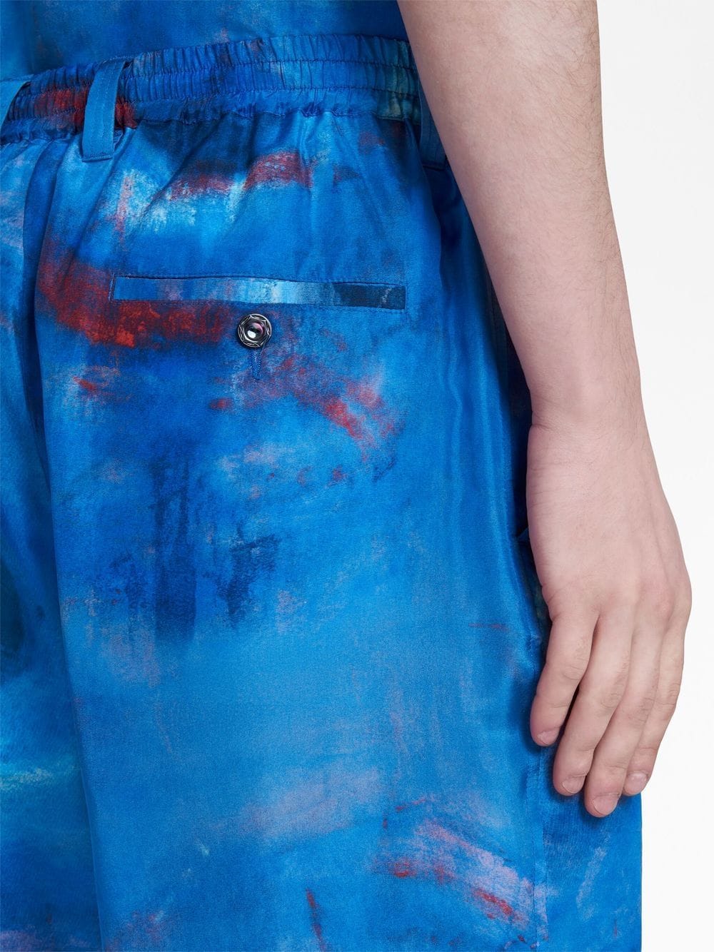 Shop Marni Painterly-print Silk Shorts In Blue