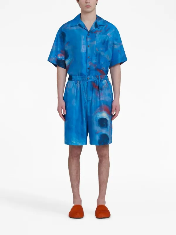 ショートパンツ Marni Relaxed-Fit Silk Shorts With Artistic Print Marni Relaxed-Fit Silk Shorts With Artistic Print Blue