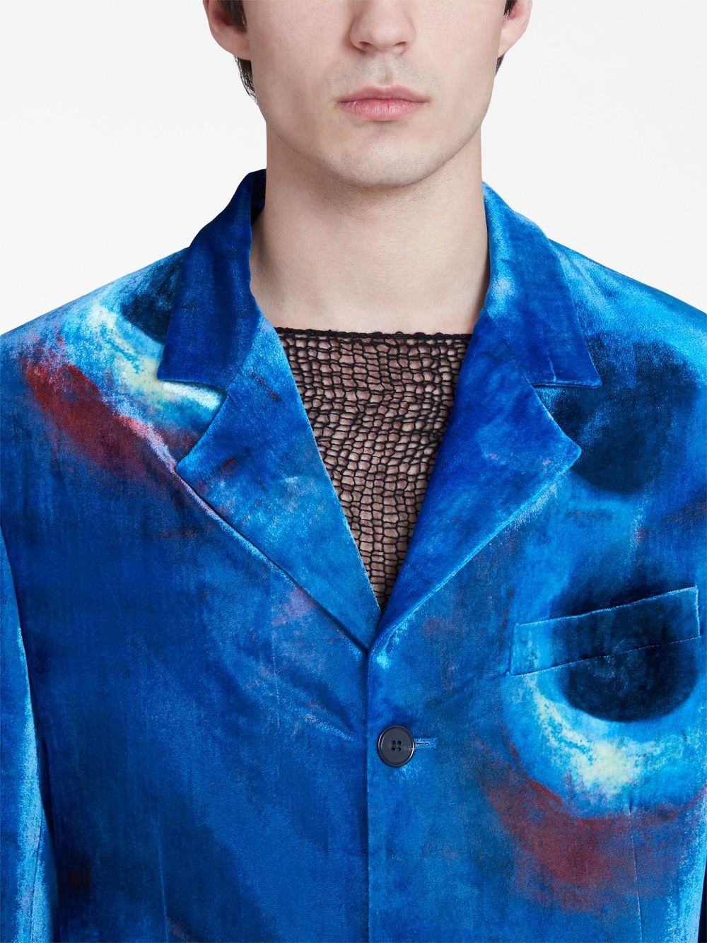 Shop Marni Painterly-print Single-breasted Blazer In Blue