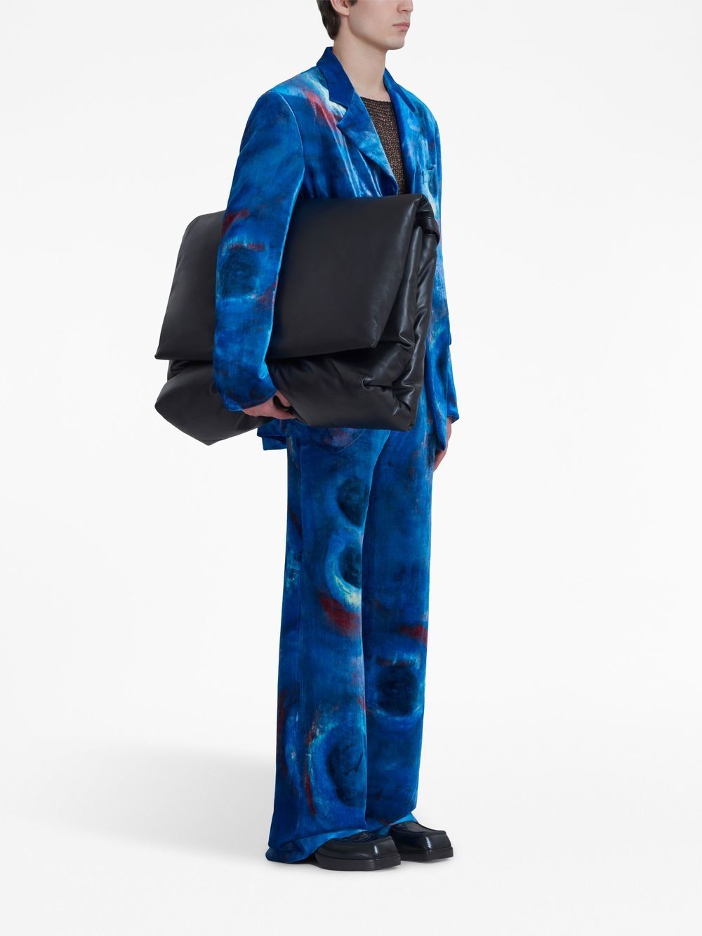 Shop Marni Painterly-print Single-breasted Blazer In Blue