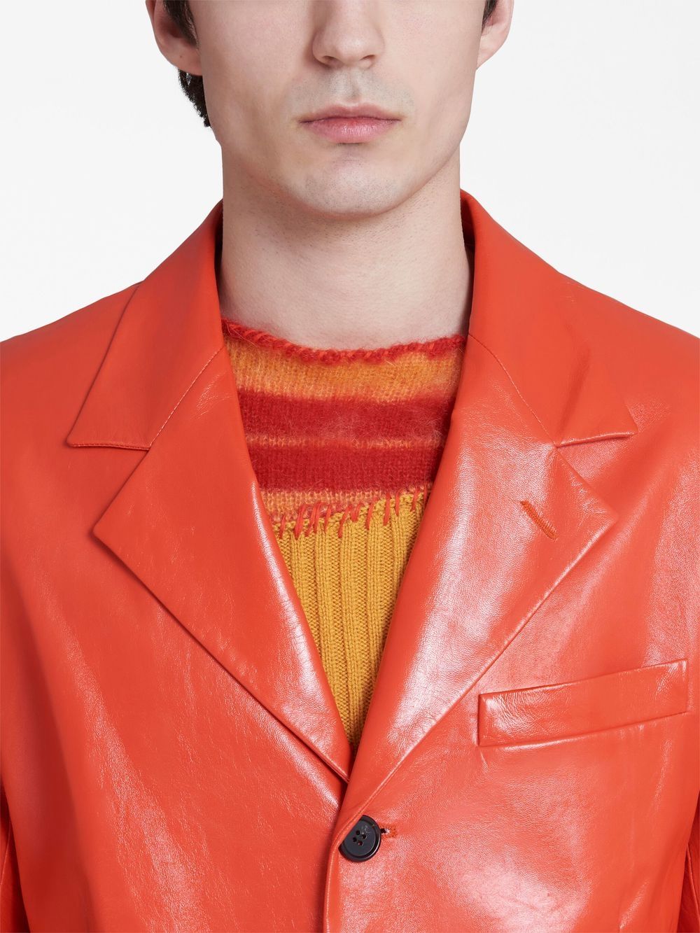 Shop Marni Polished-finish Leather Jacket In Orange