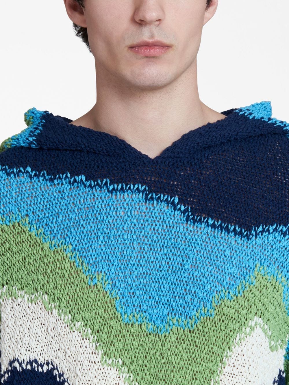 Shop Marni Crochet-knit Long-sleeve Hoodie In Blue