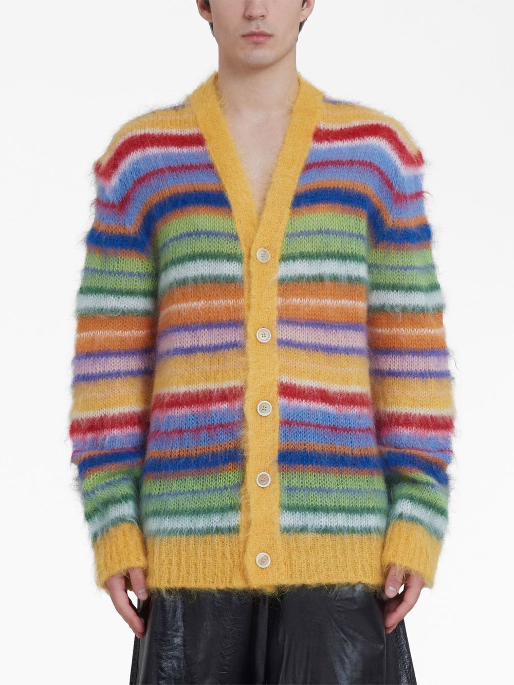 Shop Marni Striped Buttoned-up Cardigan In Gelb