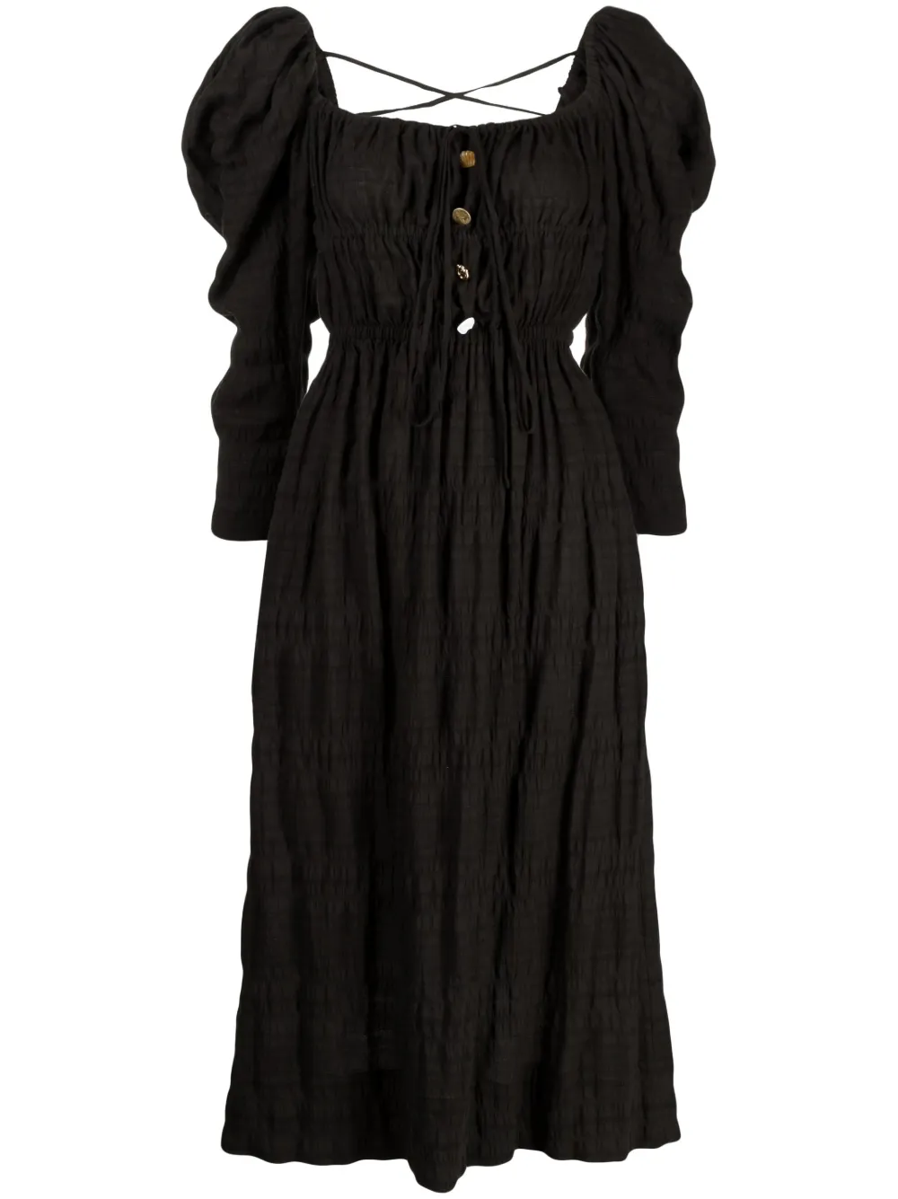 Rejina Pyo Nora Puff-sleeve Midi Dress In Black