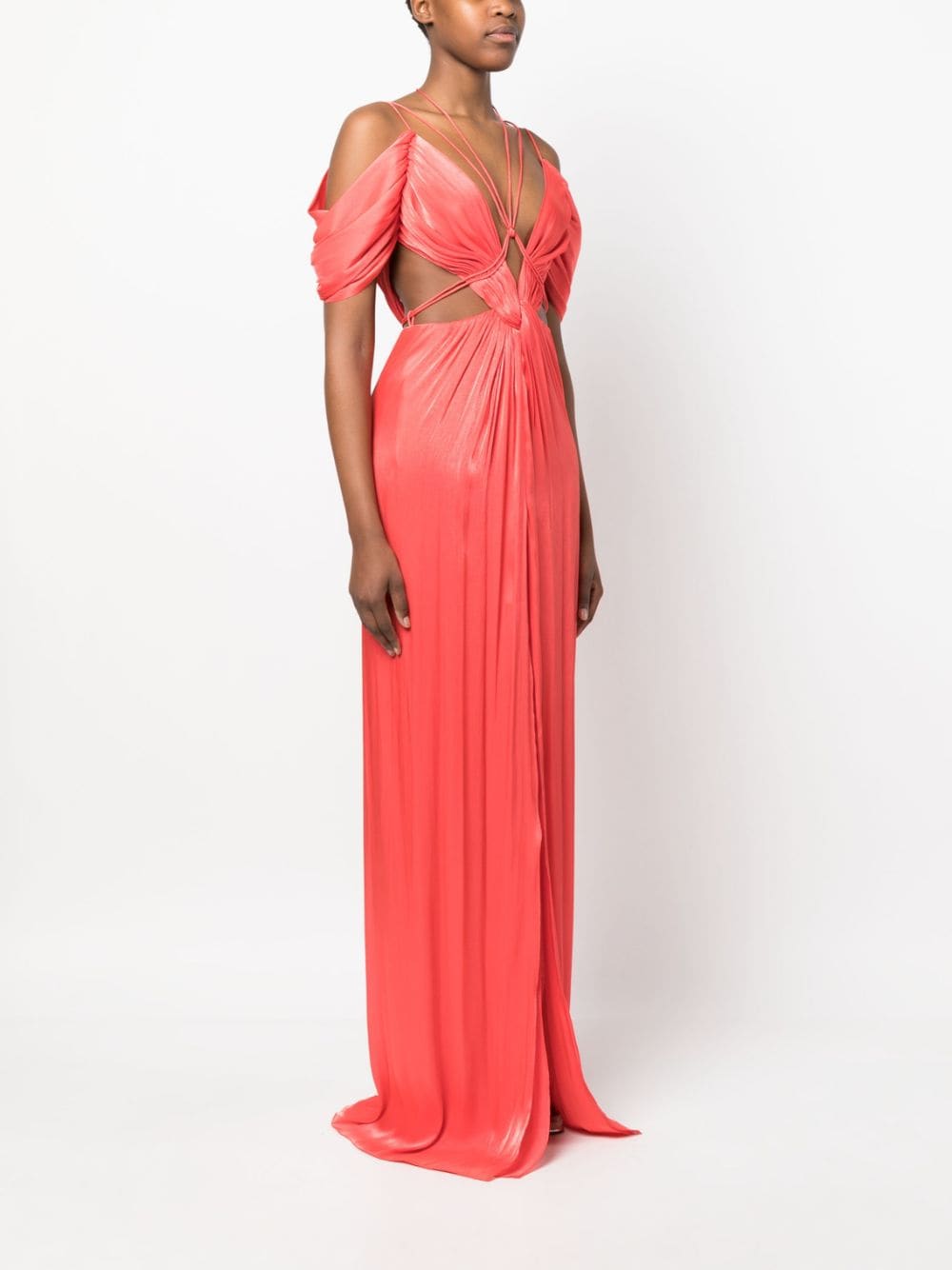 Shop Costarellos Cut-out Pleated Gown In Red