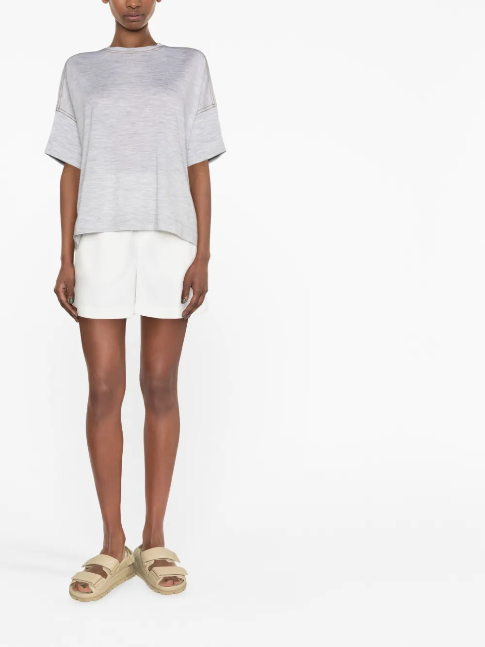Brunello Cucinelli T-shirt verfraaid met kralen - Grijs