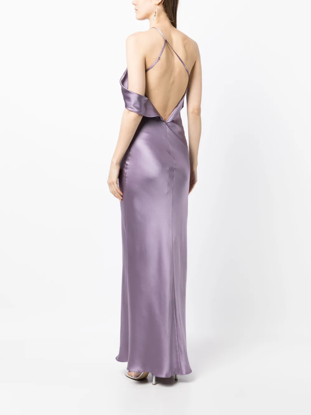 Shop Michelle Mason Bias-cut One-shoulder Gown In Purple