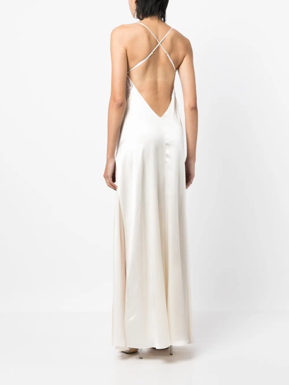 MICHELLE MASON LACE-INSET GOWN LONG SLEEVELESS DRESS