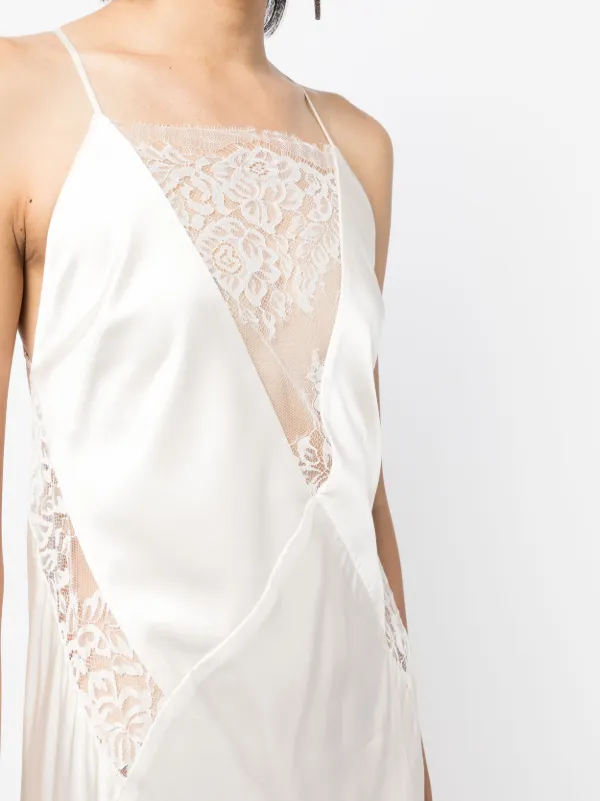 Michelle Mason lace-inset Gown Long Sleeveless Dress | White | FARFETCH MY