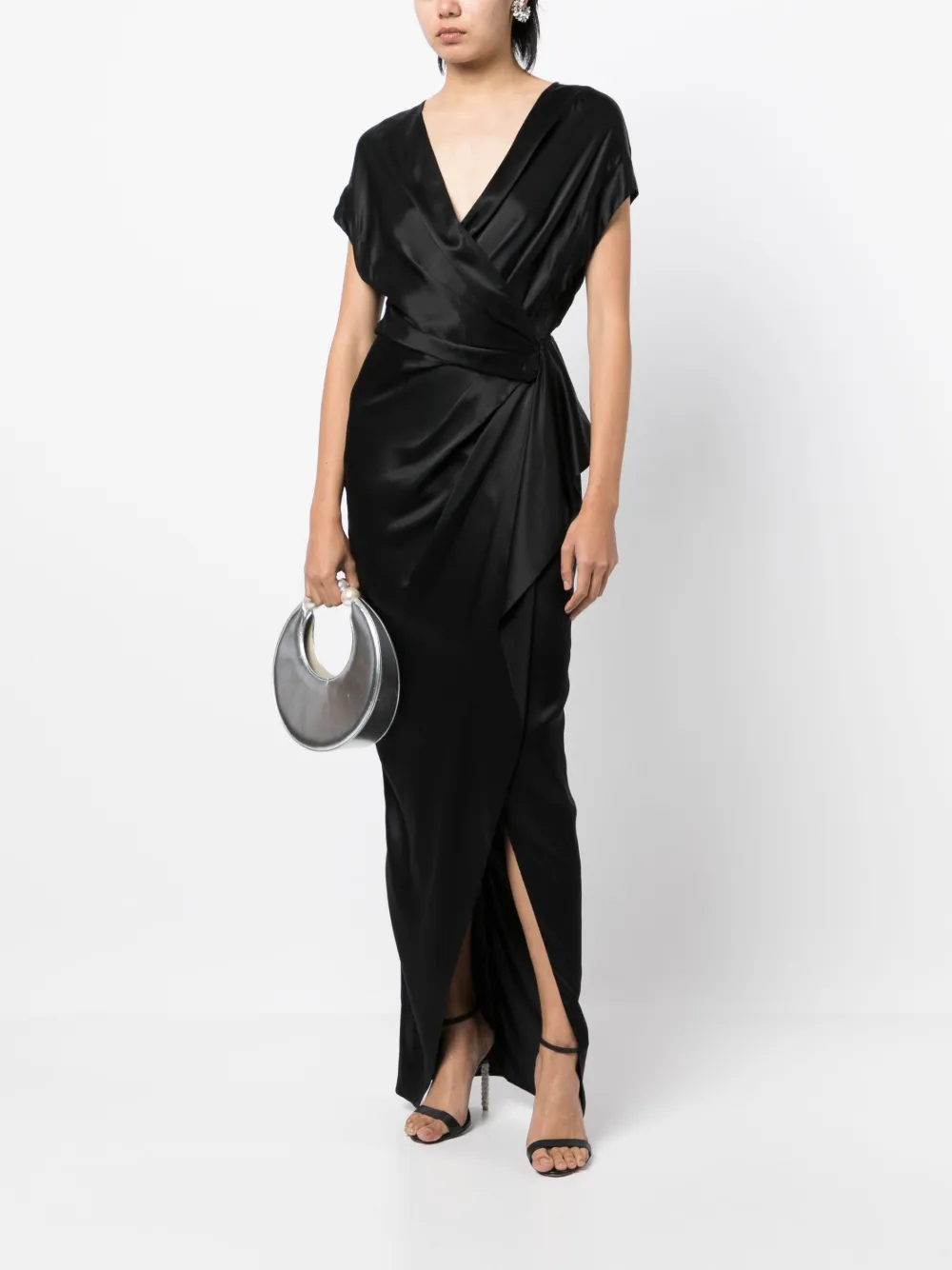 Shop Michelle Mason Wrap Drape-detail Gown Dress In Black