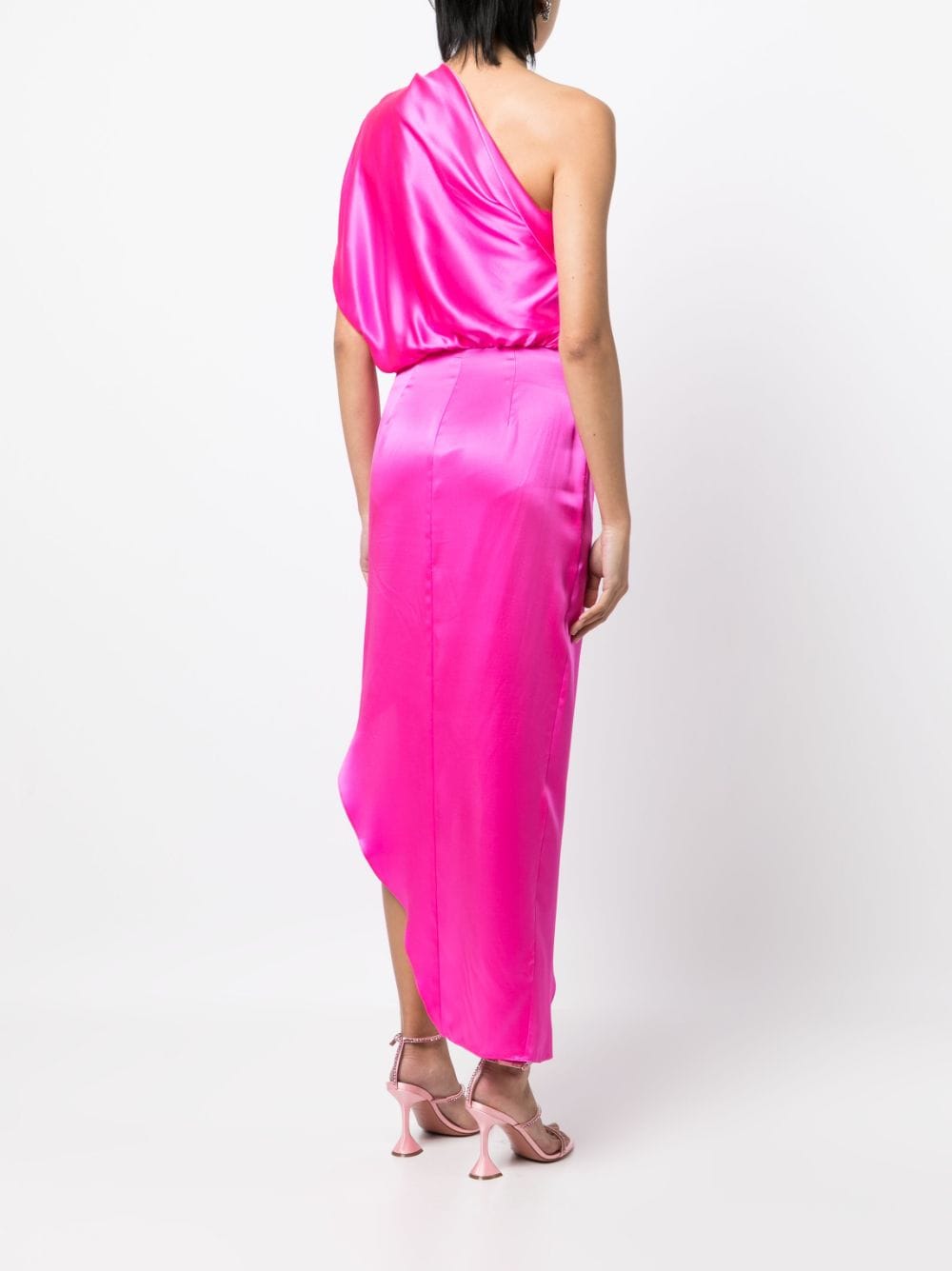 Shop Michelle Mason Asymmetric Draped Midi-dress In Pink