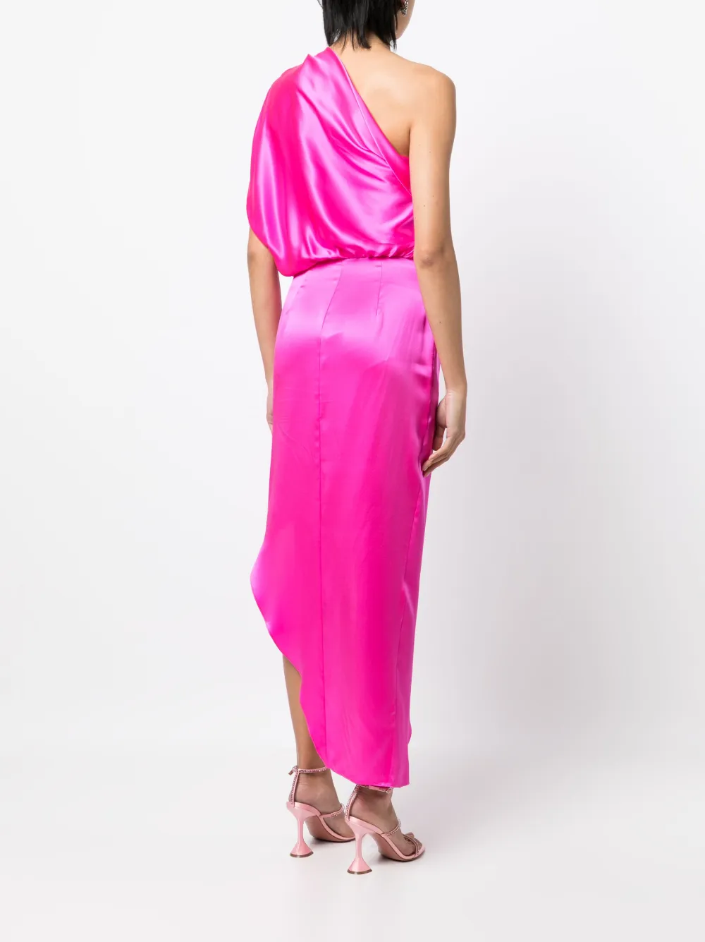 Shop Michelle Mason Asymmetric Draped Midi-dress In Pink