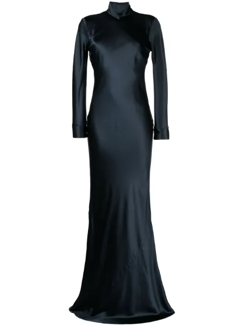 Michelle Mason open-back long-sleeve gown dress 