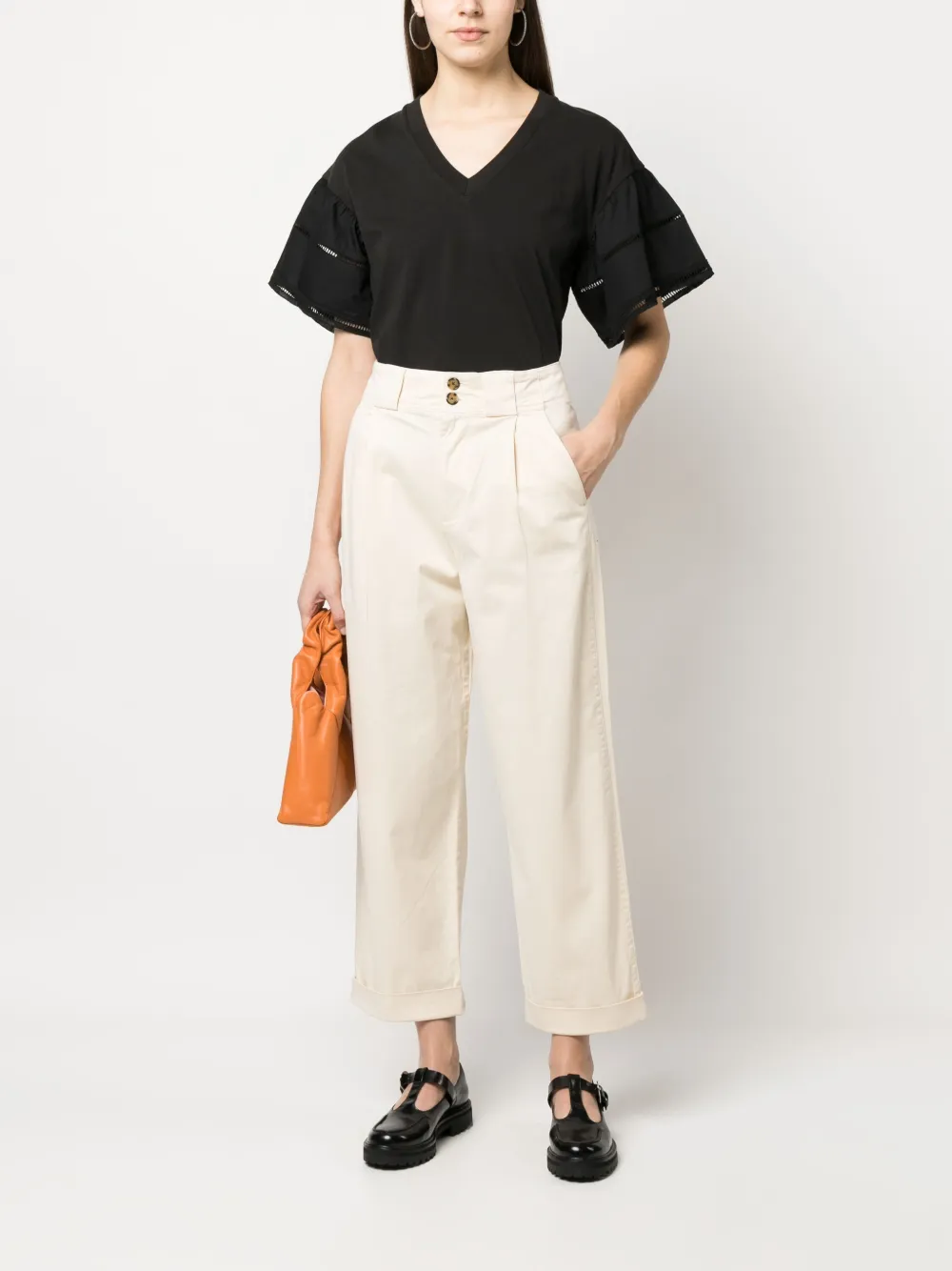 Woolrich T-shirt met pofmouwen - Zwart