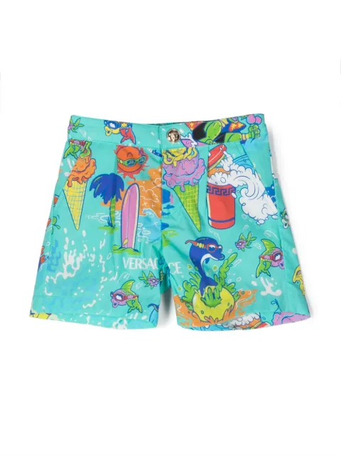 Versace Kids logo-detail graphic-print shorts