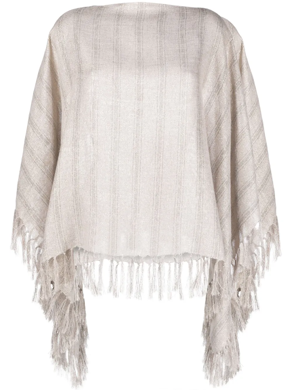 Brunello Cucinelli striped fringed poncho - Neutrals