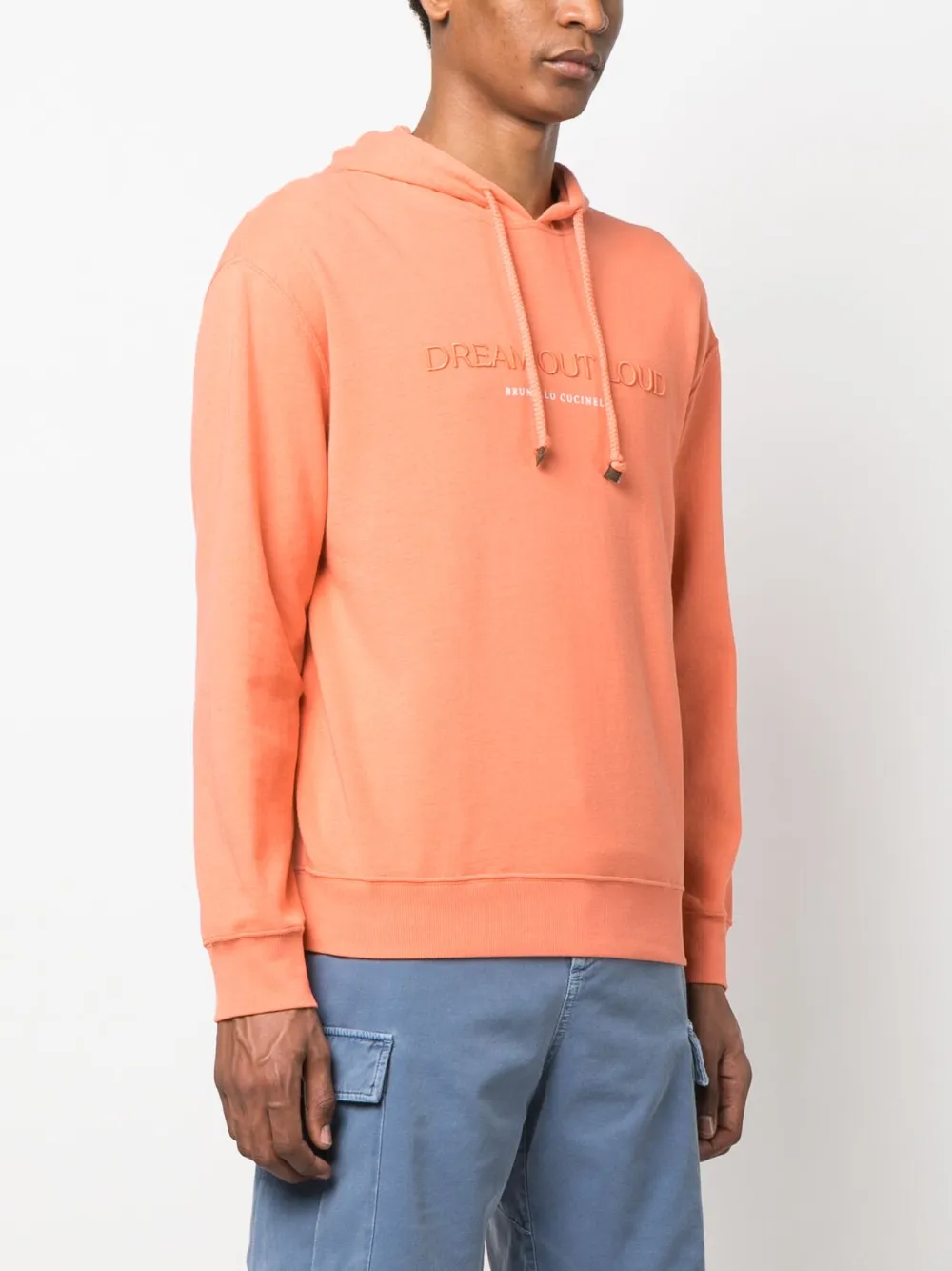 Brunello Cucinelli Embroidered-slogan Hoodie In Orange