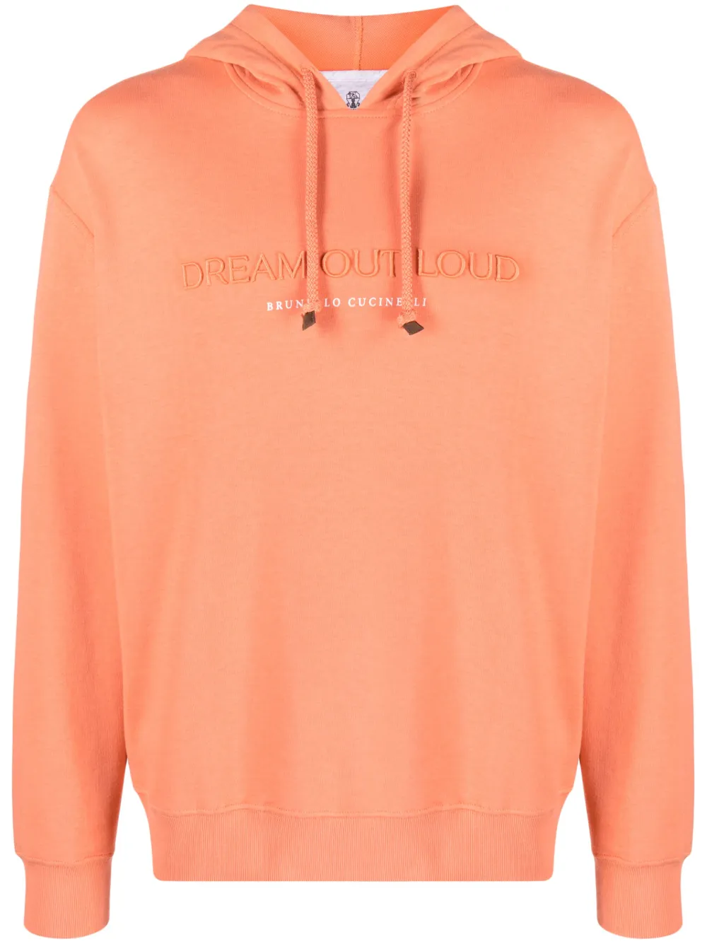 Brunello Cucinelli embroidered-slogan hoodie | Orange | Image 1