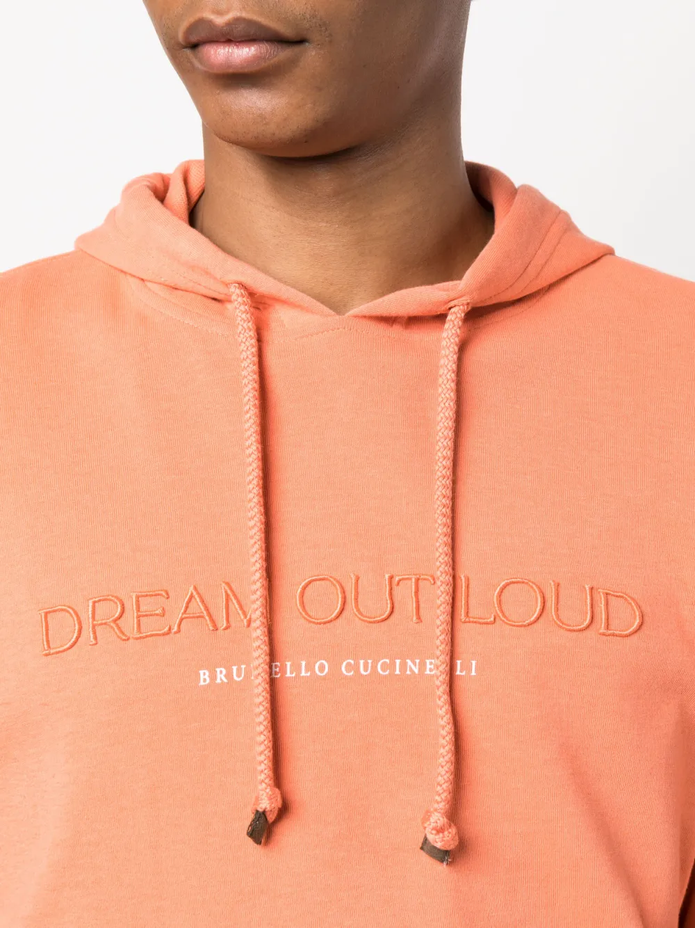 Brunello Cucinelli Embroidered-slogan Hoodie In Orange