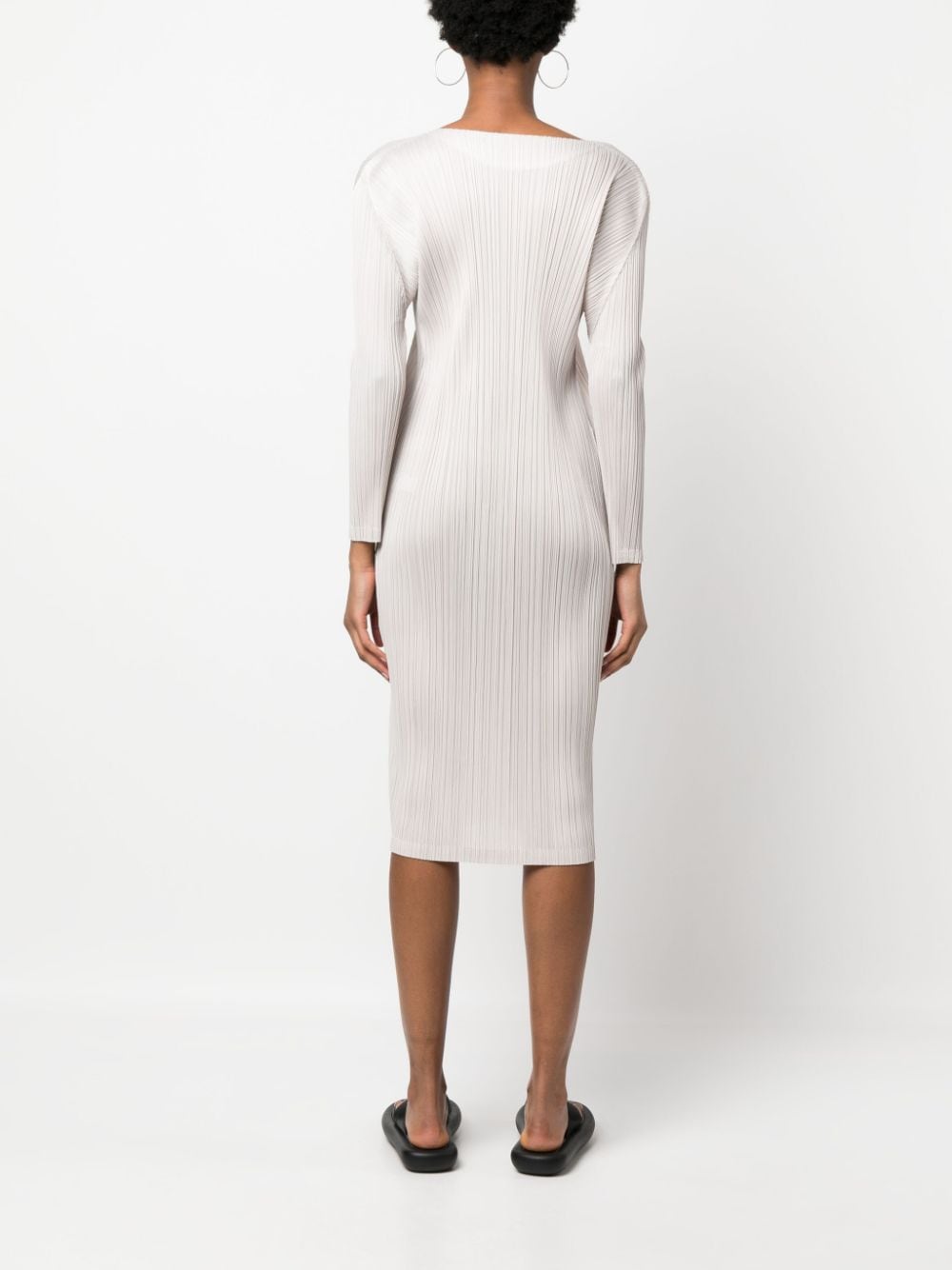 Shop Issey Miyake Pleated Mid-length Dress In Neutrals
