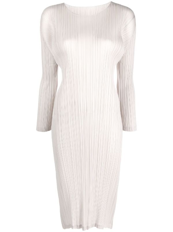 Pleats Please Issey Miyake Long-sleeved Pleated Dress in White