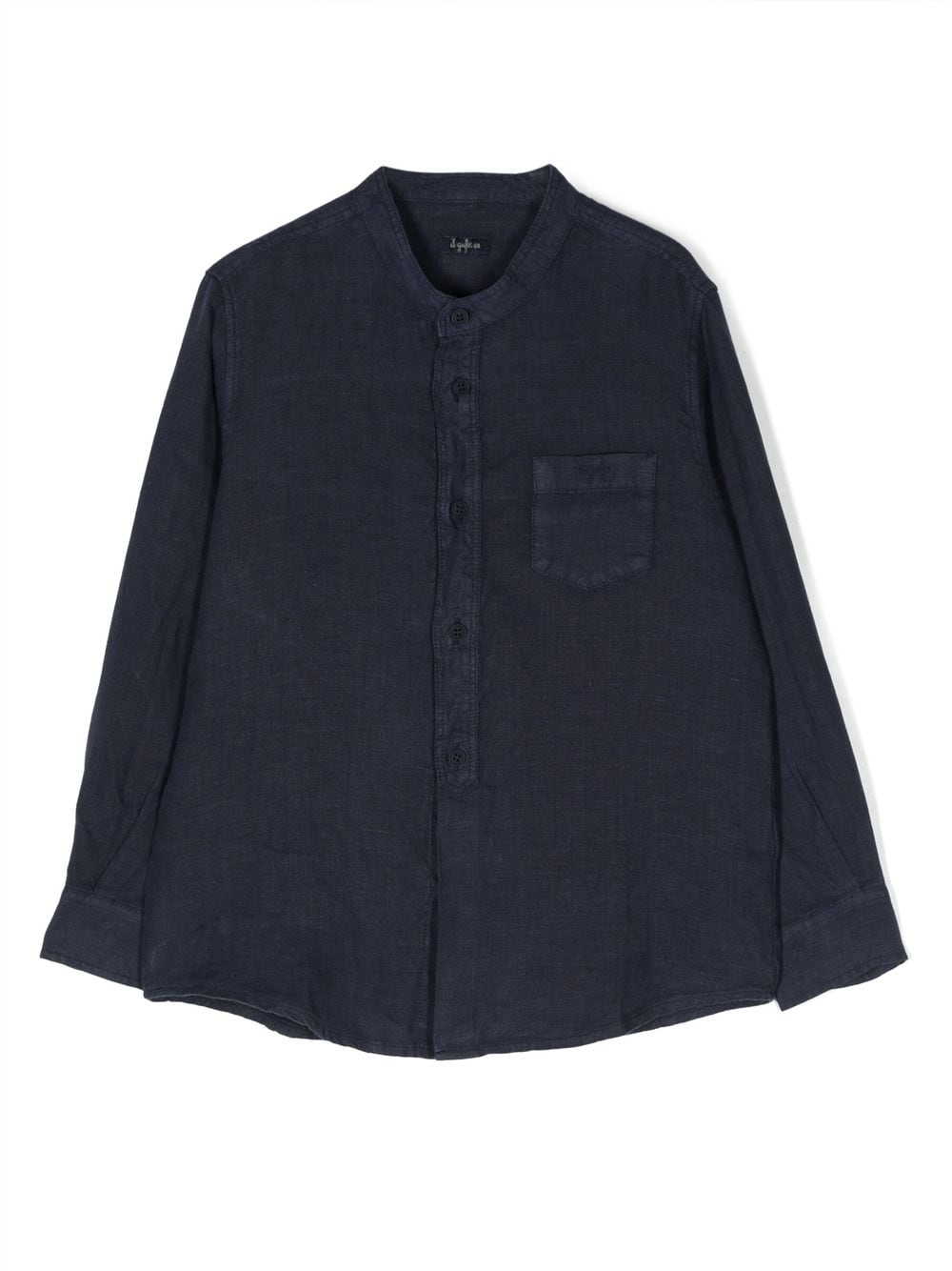 Shop Il Gufo Band-collar Linen Shirt In Blue