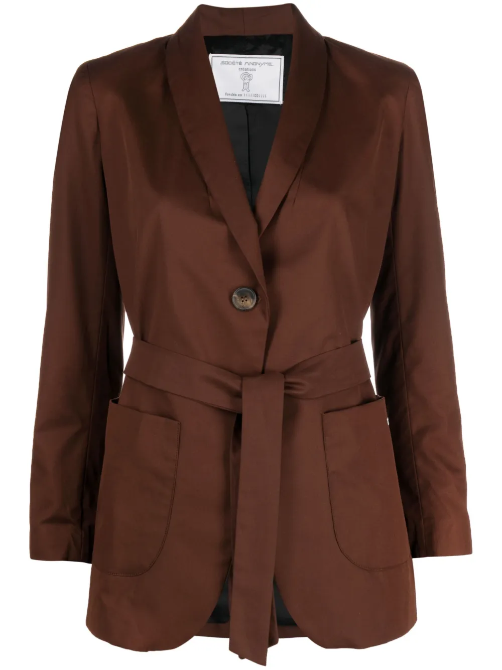 Société Anonyme Belted Single-breasted Cotton Blazer In Braun