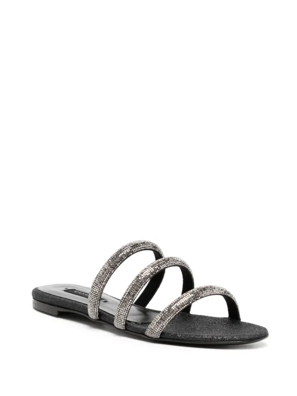 Casadei crystal-embellished Flat Sandals | Black | FARFETCH JO