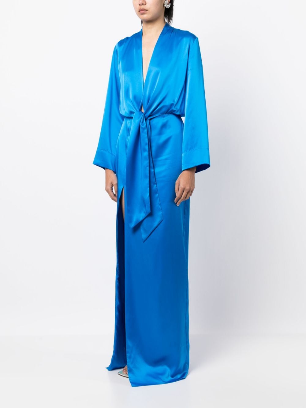 Shop Michelle Mason Tie Front Kimono Gown In Blue