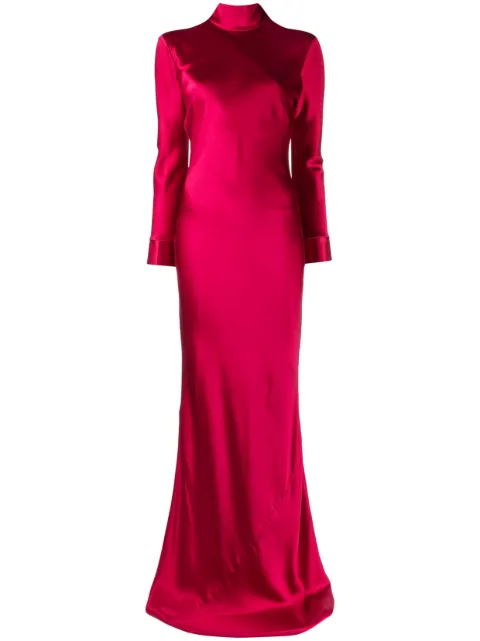Michelle Mason open-back long-sleeve gown dress  