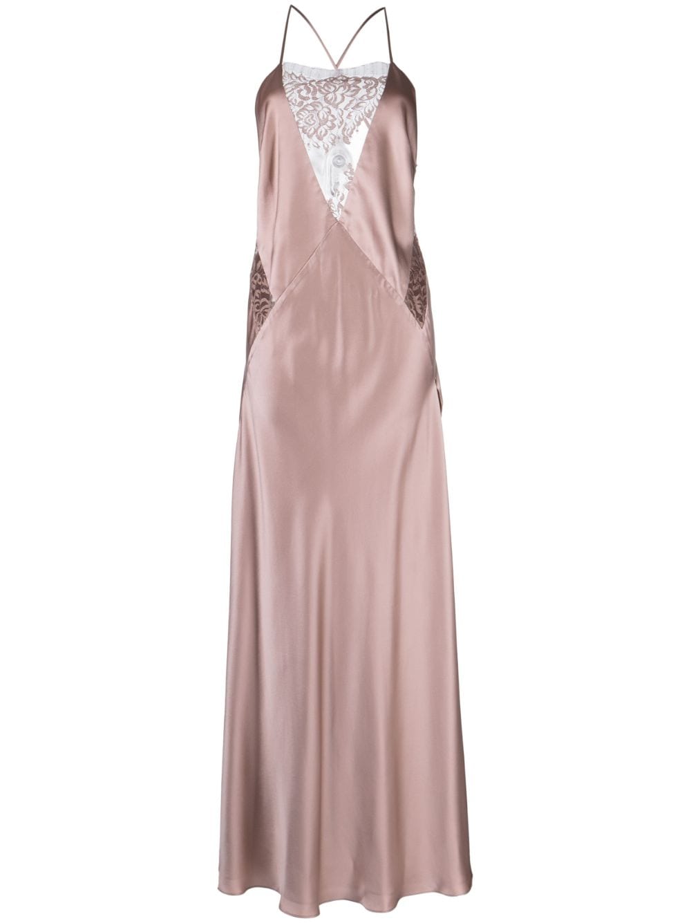 Michelle Mason Lace-inset Gown Long Sleeveless Dress In Pink