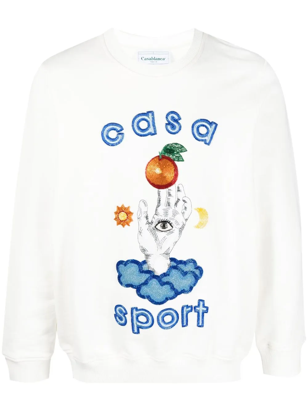 Casablanca 'casa Talisman Beaded' Crew Neck Sweatshirt In White