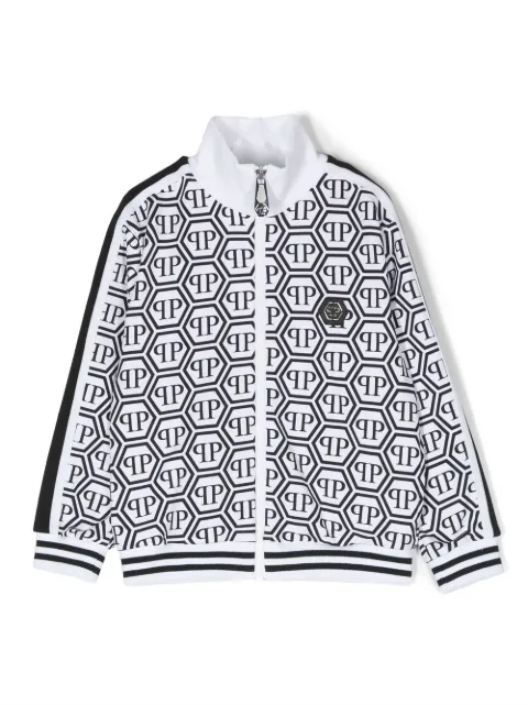 Philipp Plein Junior - monogram pattern zip-up sweatshirt