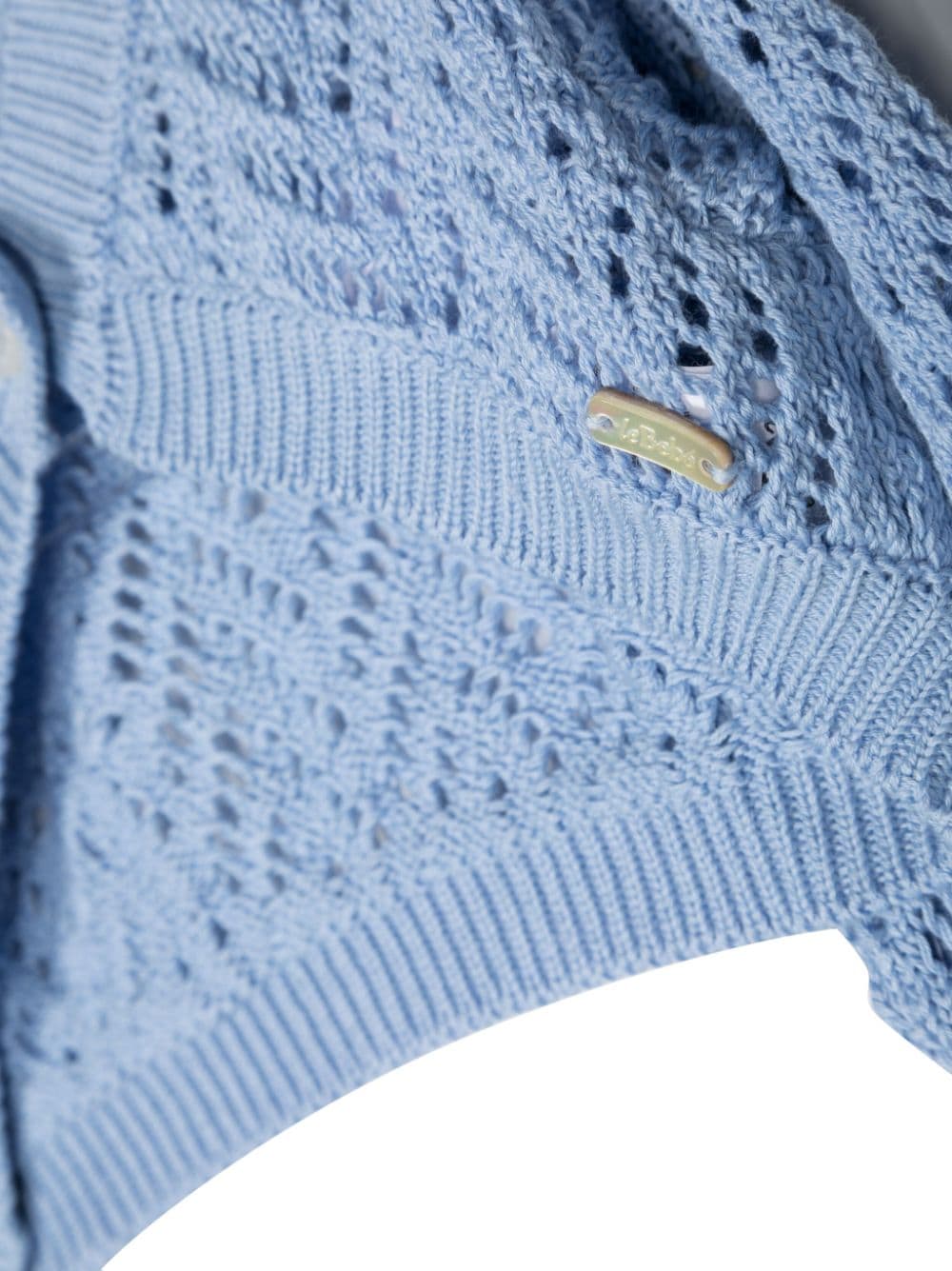 Shop Le Bebé Enfant Perforated Tricot Knit Cardigan In Blue