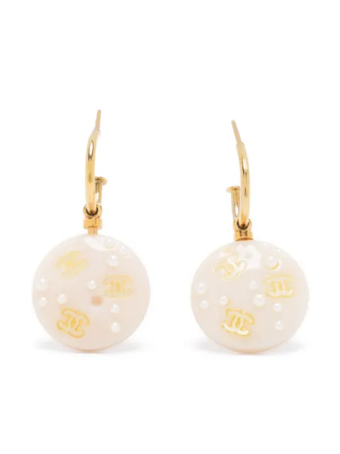 CHANEL Pre-Owned 2003 CC pearl-embellished hoop earrings