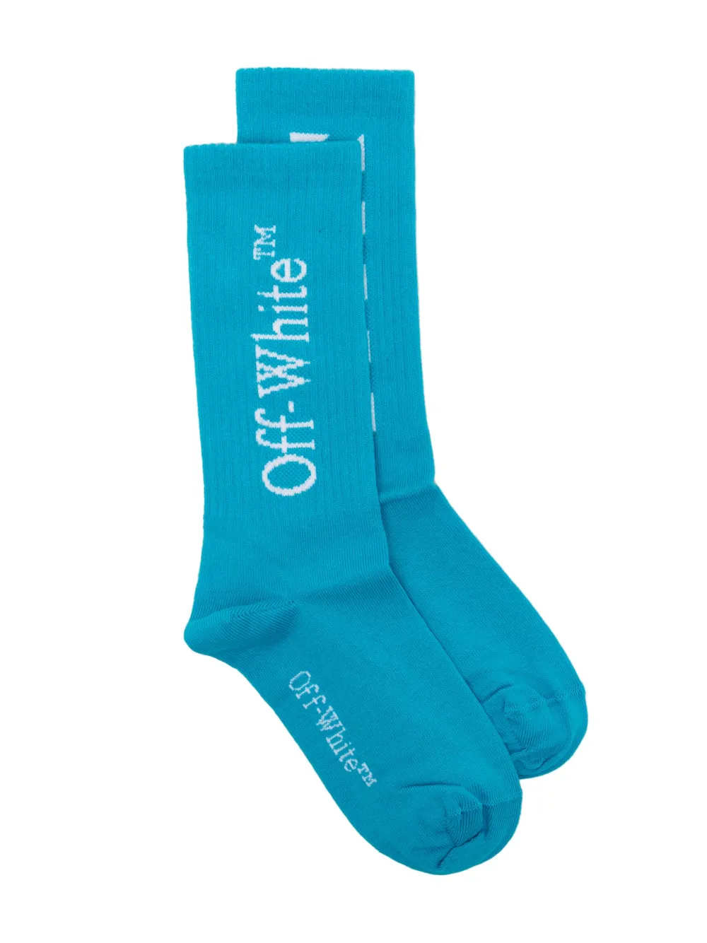 Off-white Babies' Logo-print Ribbed-knit Socks In Blue