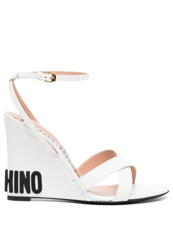 Moschino Logo 90mm Wedge-heel Sandals in White