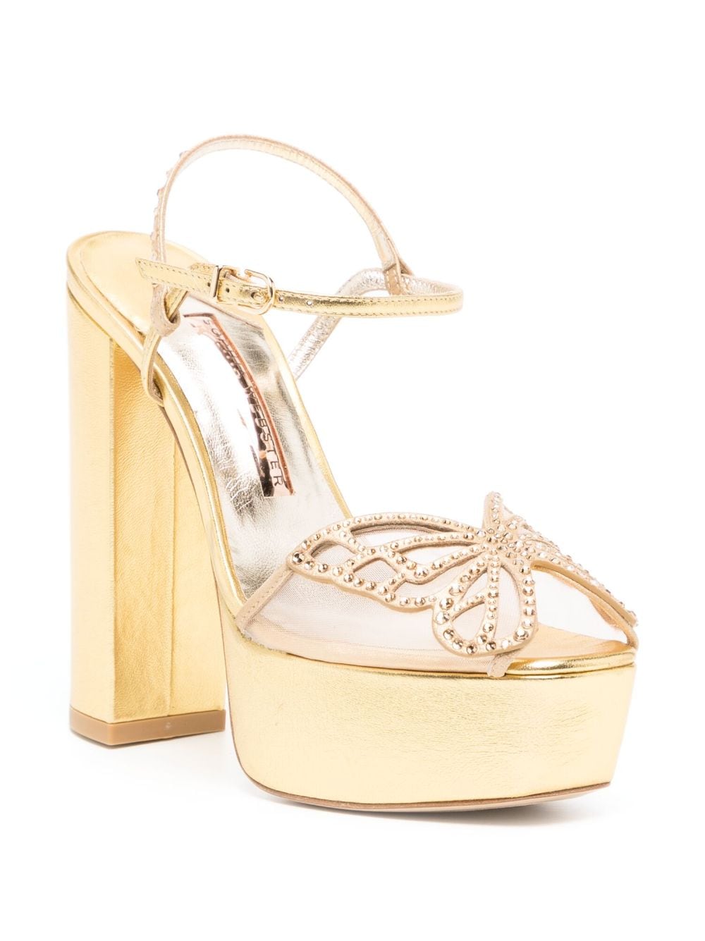 Shop Sophia Webster Farfalla Crystal-embellished 140mm Sandals In Gold