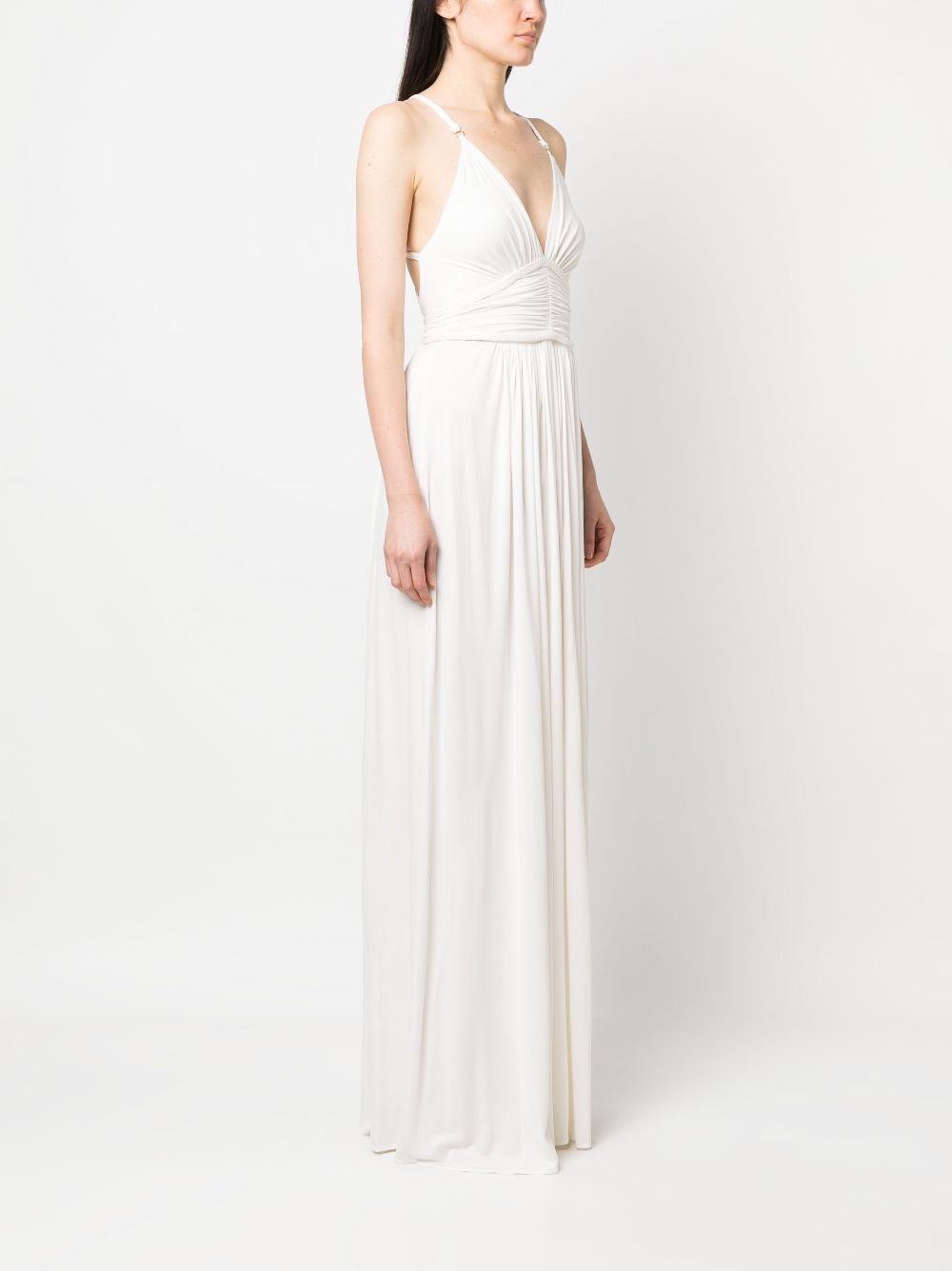 Elisabetta Franchi V-neck Pleated Gown In Nude | ModeSens