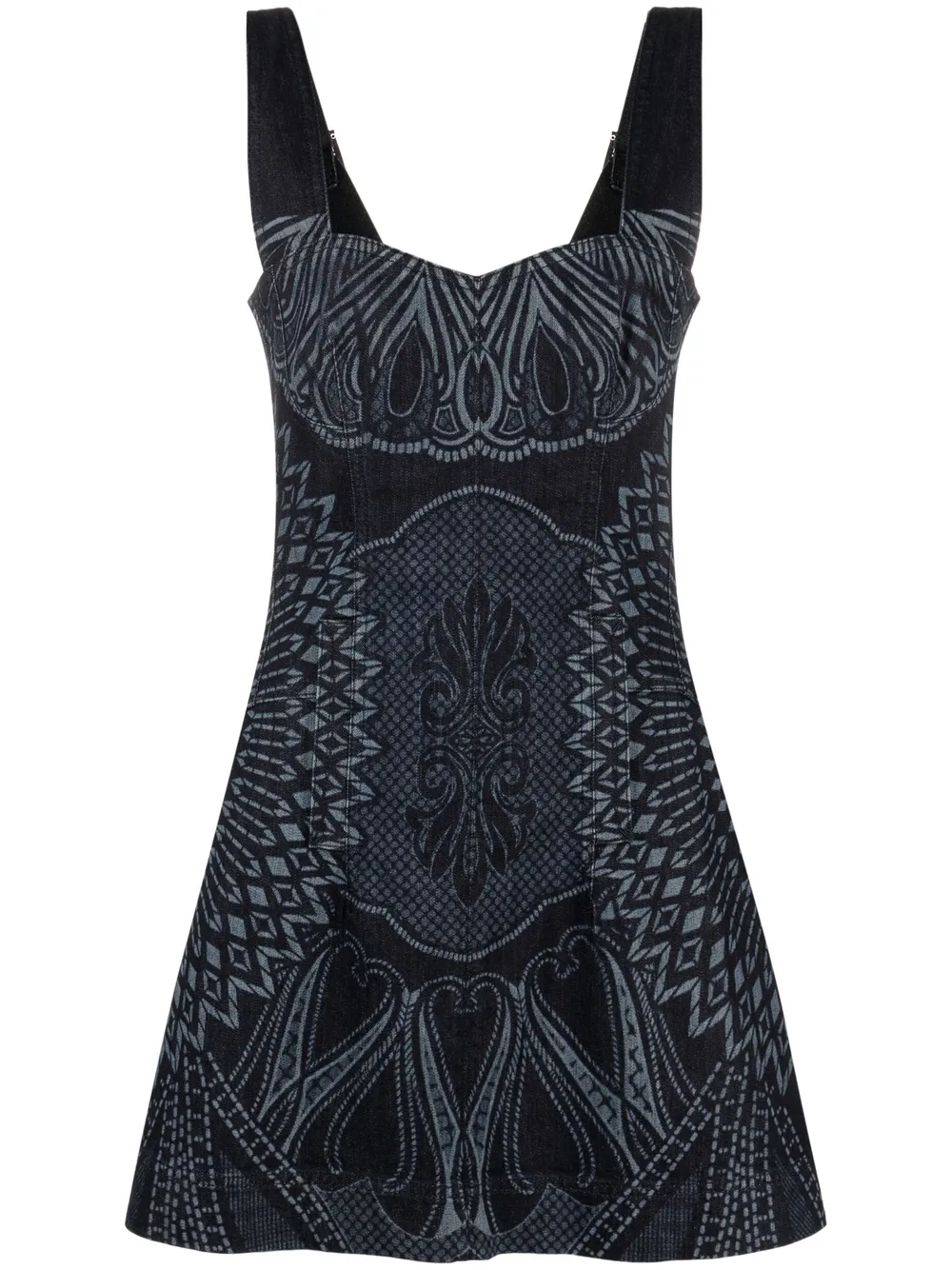 Alberta Ferretti Printed Denim Dress In Blau