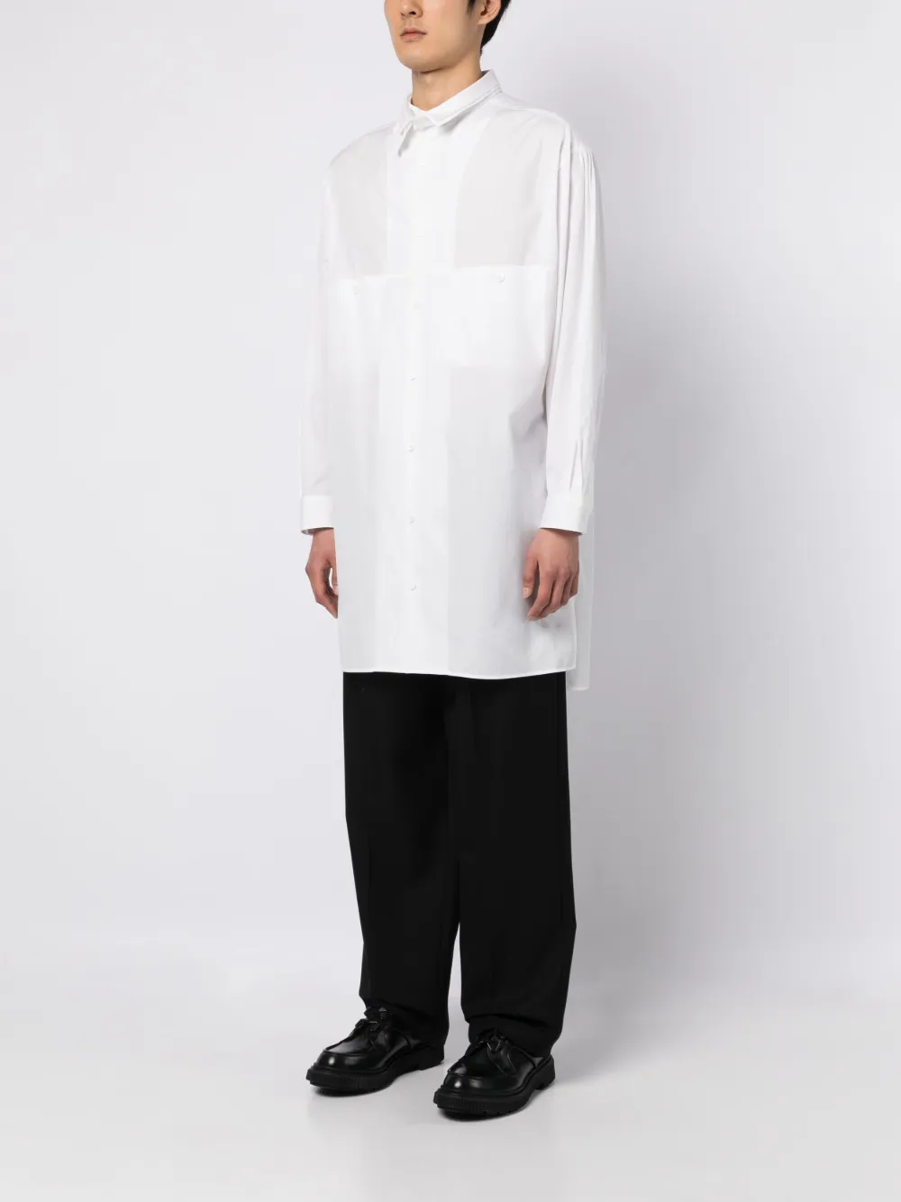 Shop Yohji Yamamoto Panelled Slim-cut Cotton Shirt In Weiss