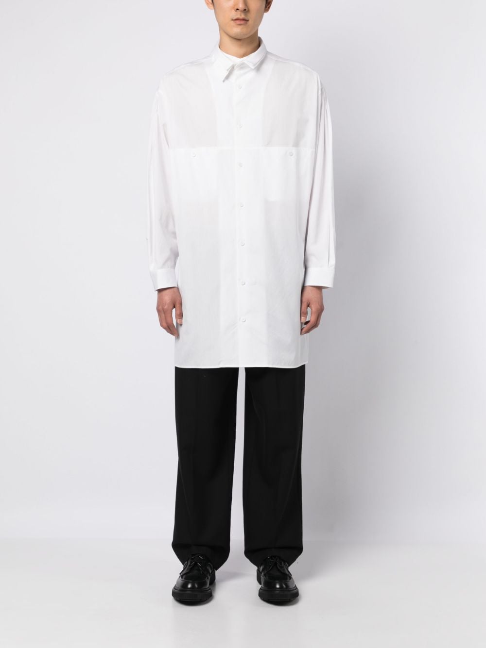 Shop Yohji Yamamoto Panelled Slim-cut Cotton Shirt In Weiss