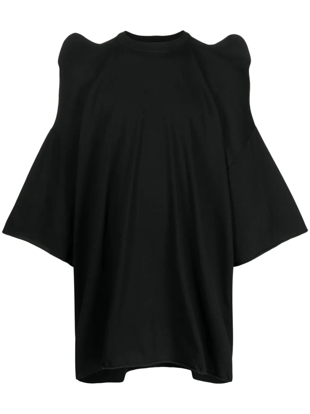 Rick Owens shoulder-pad gathered cotton T-shirt - Black