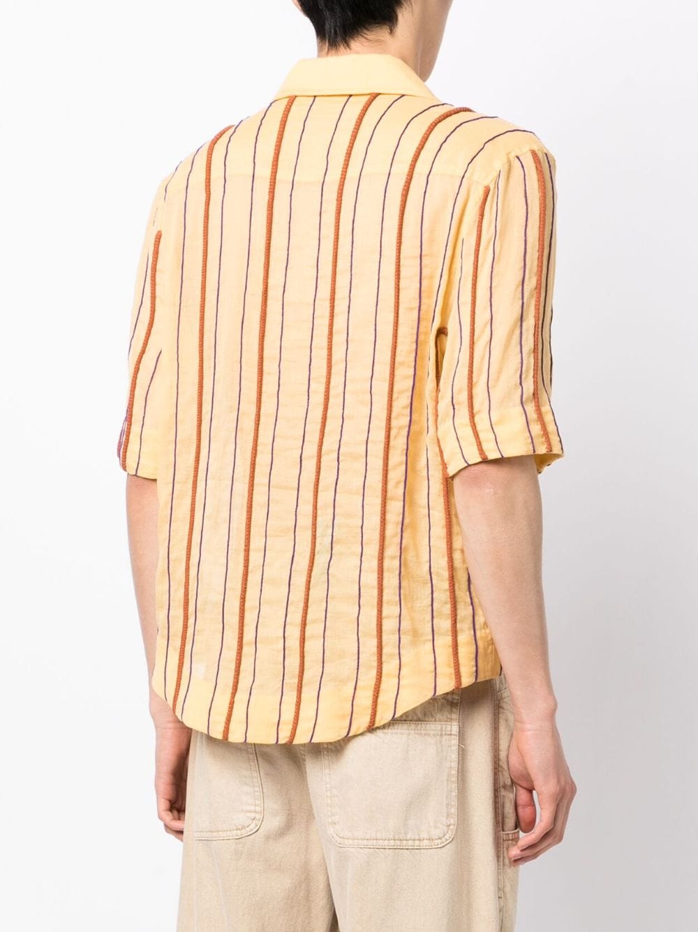 Shop Jacquemus Embroidered-logo Striped Shirt In Gelb