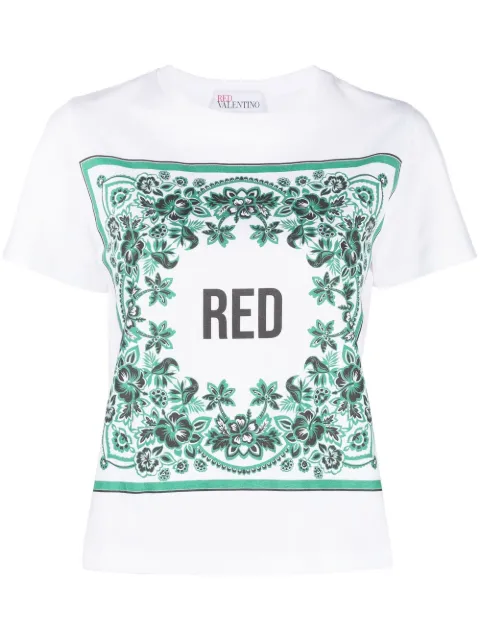 RED Valentino logo-detail floral-print cotton T-shirt