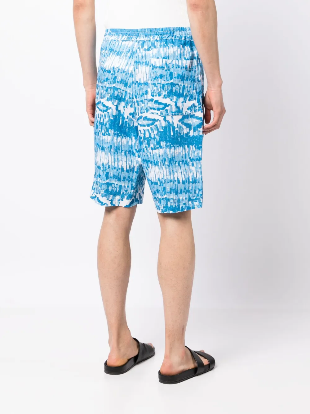 120% Lino Drawstring Linen Bermuda Shorts In Blau