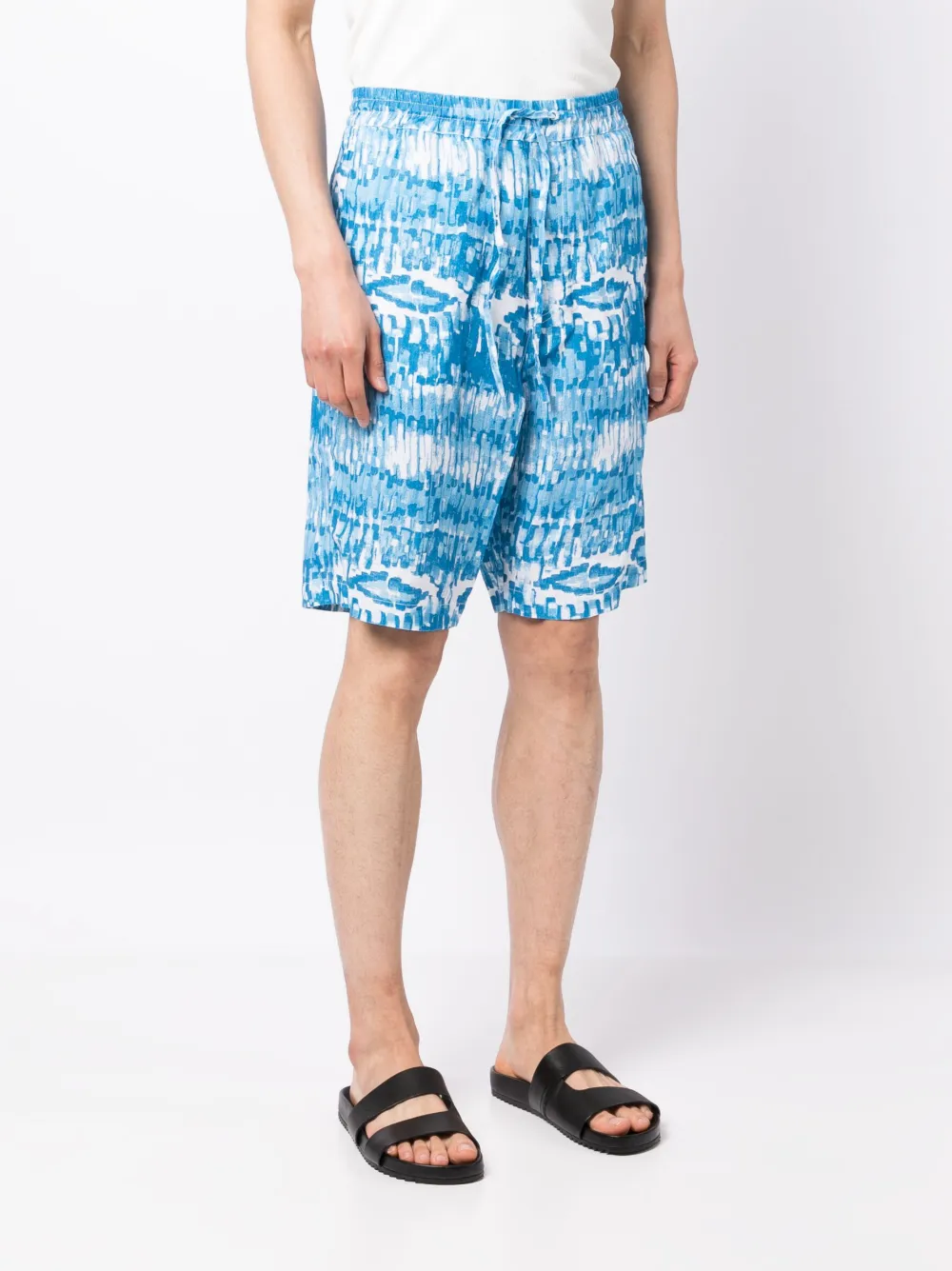 120% Lino Drawstring Linen Bermuda Shorts In Blau